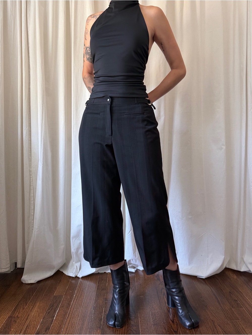 Larry Levine Black Cropped Wide Leg Trousers Women's Size 8 | Y2K Goth